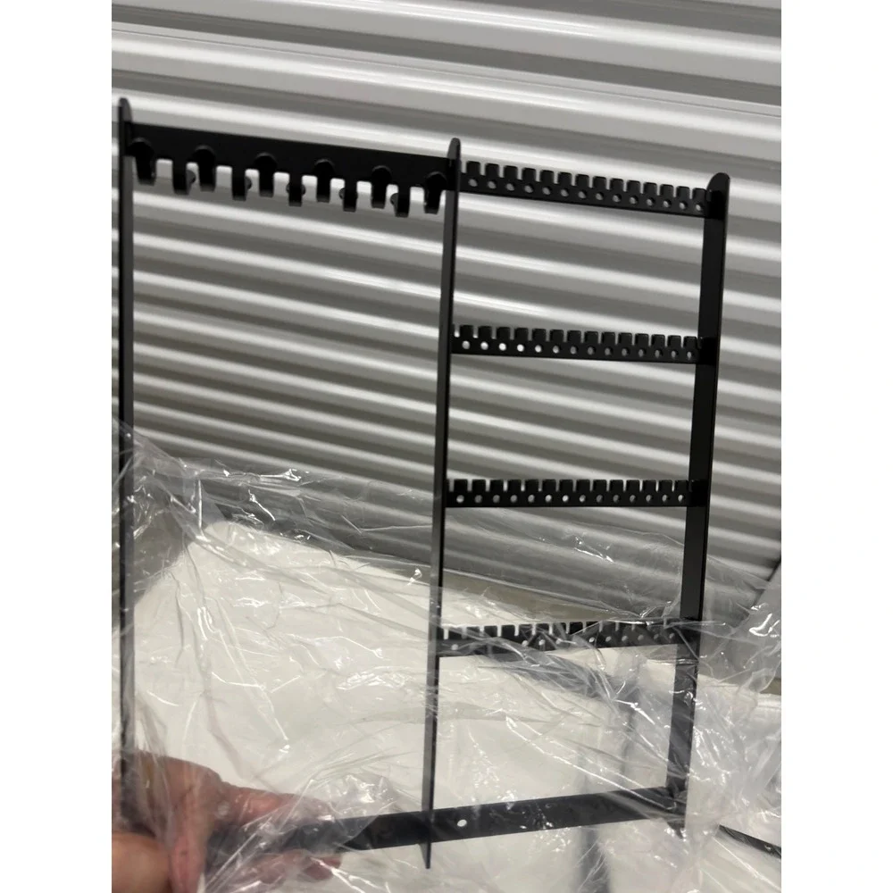 Jewelry Organizer Stand Metal Earring Holder Necklace Rack with Wood Tray Base
